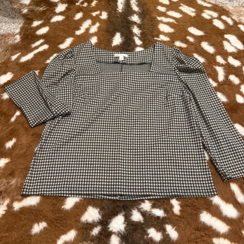 Cato Black and White Houndstooth Blouse